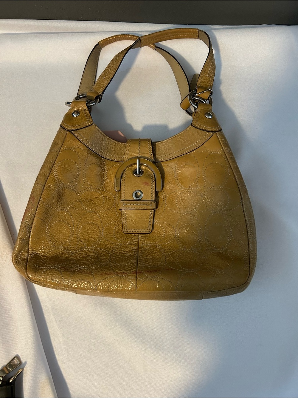 Coach Mustard Leather Shoulder Bag with Buckle Detail
